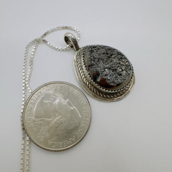 Herbert Tsosie HT Pyrite Pendant Navajo Silversmith With A Sterling 20" Necklace - Picture 4 of 13